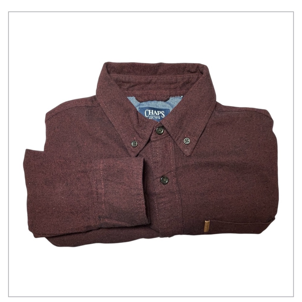 Chaps Burgundy Brushed Flannel Button Down Dress Shirt Size Small